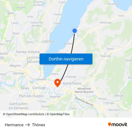 Hermance to Thônex map