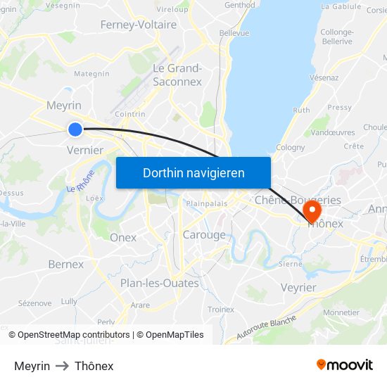 Meyrin to Thônex map