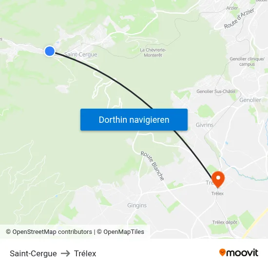 Saint-Cergue to Trélex map