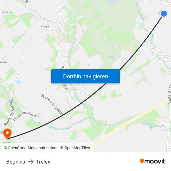 Begnins to Trélex map