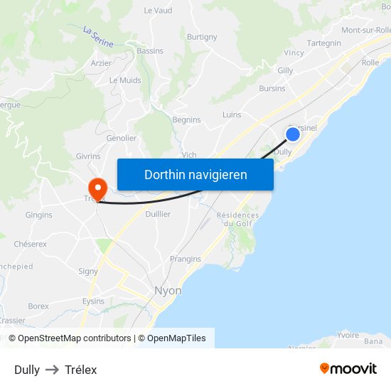 Dully to Trélex map