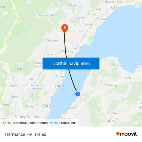 Hermance to Trélex map