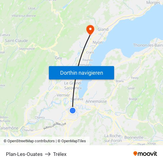 Plan-Les-Ouates to Trélex map