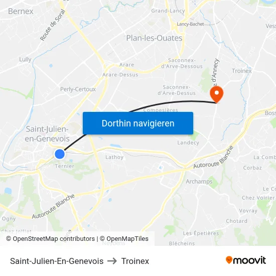 Saint-Julien-En-Genevois to Troinex map