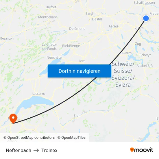 Neftenbach to Troinex map