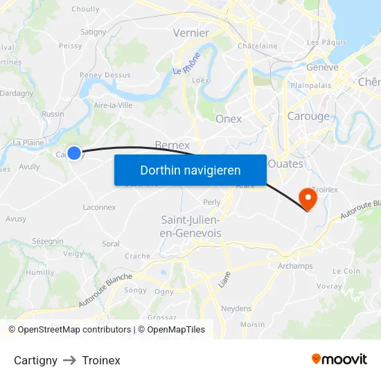 Cartigny to Troinex map
