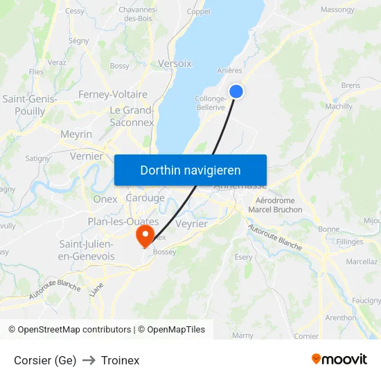 Corsier (Ge) to Troinex map