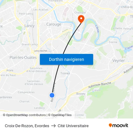 Croix-De-Rozon, Evordes to Cité Universitaire map