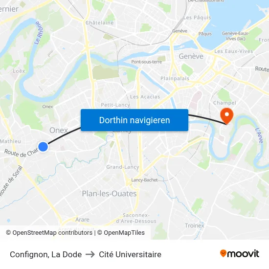 Confignon, La Dode to Cité Universitaire map