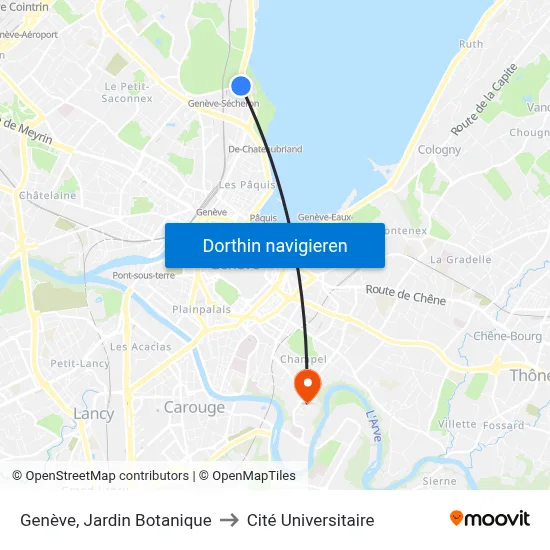 Genève, Jardin Botanique to Cité Universitaire map