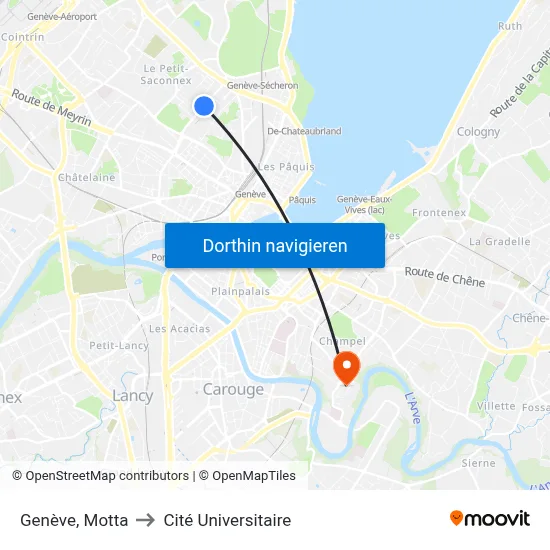 Genève, Motta to Cité Universitaire map