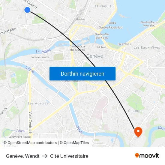 Genève, Wendt to Cité Universitaire map