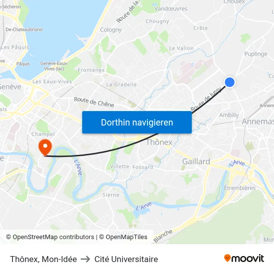 Thônex, Mon-Idée to Cité Universitaire map