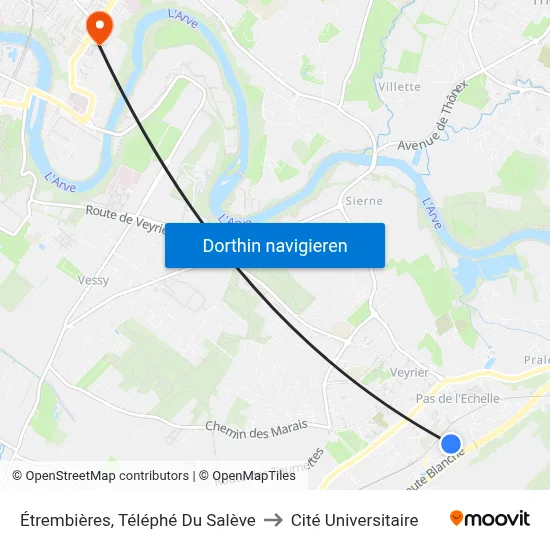 Étrembières, Téléphé Du Salève to Cité Universitaire map