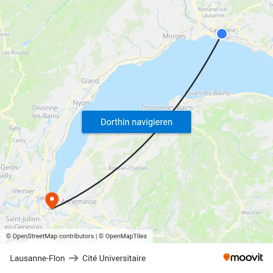 Lausanne-Flon to Cité Universitaire map