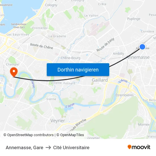 Annemasse, Gare to Cité Universitaire map