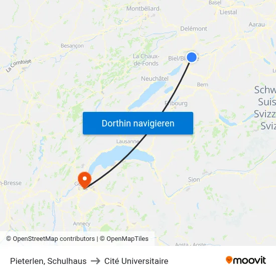 Pieterlen, Schulhaus to Cité Universitaire map