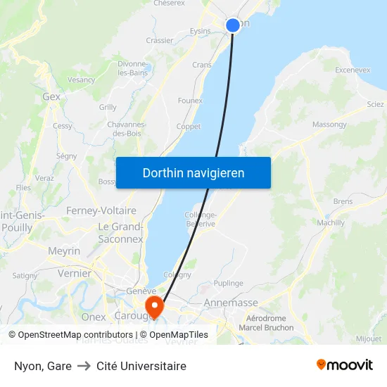 Nyon, Gare to Cité Universitaire map