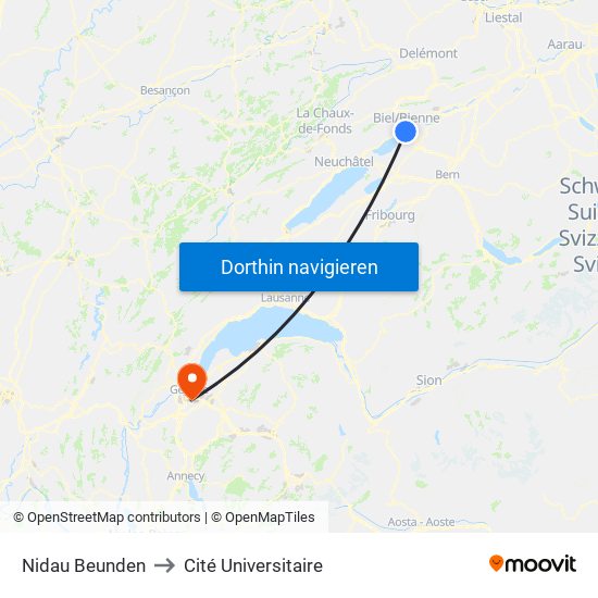 Nidau Beunden to Cité Universitaire map