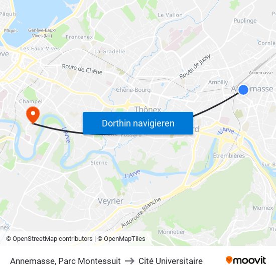 Annemasse, Parc Montessuit to Cité Universitaire map