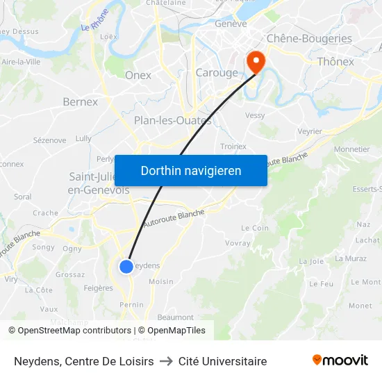 Neydens, Centre De Loisirs to Cité Universitaire map