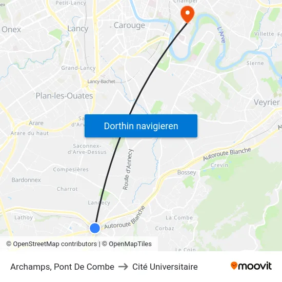 Archamps, Pont De Combe to Cité Universitaire map