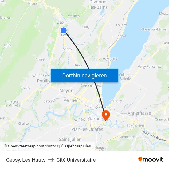 Cessy, Les Hauts to Cité Universitaire map