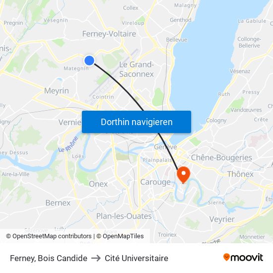 Ferney, Bois Candide to Cité Universitaire map