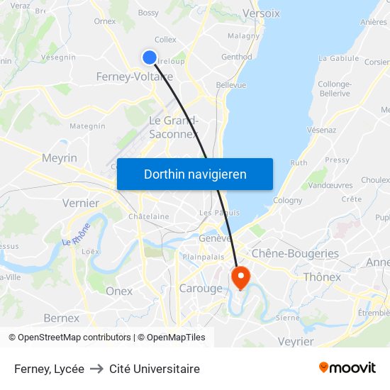 Ferney, Lycée to Cité Universitaire map