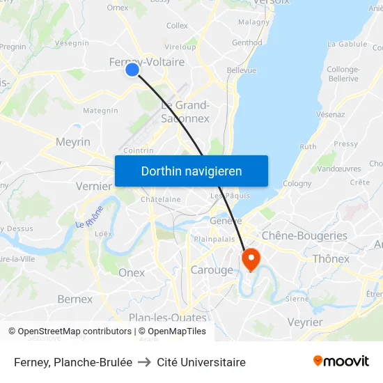Ferney, Planche-Brulée to Cité Universitaire map