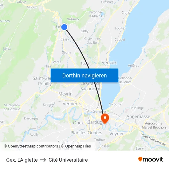 Gex, L'Aiglette to Cité Universitaire map