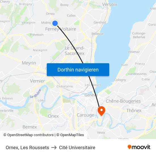 Ornex, Les Roussets to Cité Universitaire map