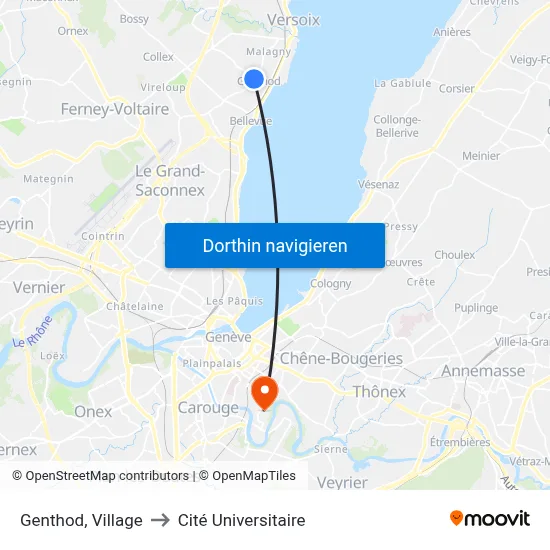 Genthod, Village to Cité Universitaire map