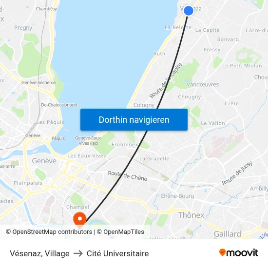 Vésenaz, Village to Cité Universitaire map