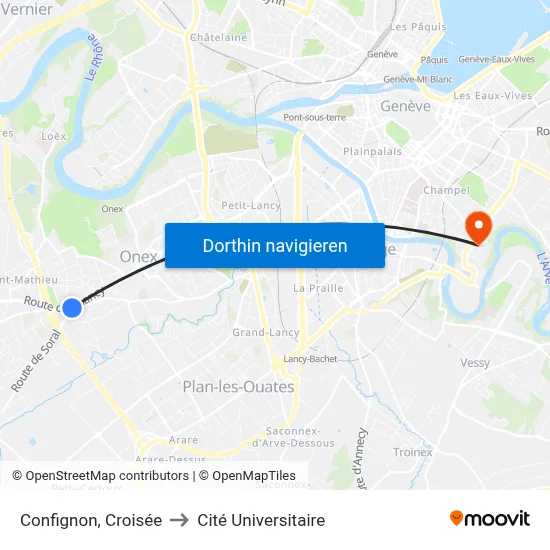 Confignon, Croisée to Cité Universitaire map