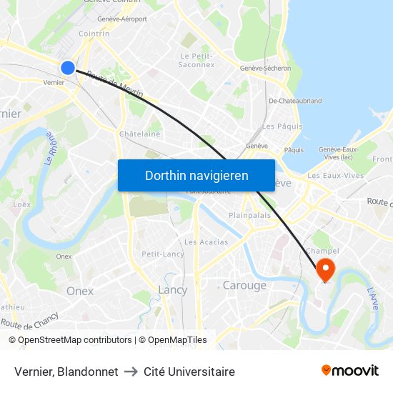 Vernier, Blandonnet to Cité Universitaire map