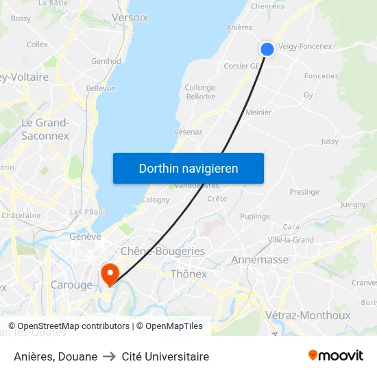 Anières, Douane to Cité Universitaire map