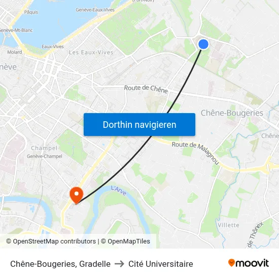 Chêne-Bougeries, Gradelle to Cité Universitaire map