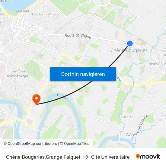 Chêne-Bougeries,Grange-Falquet to Cité Universitaire map