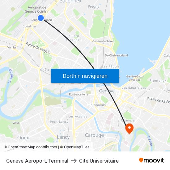 Genève-Aéroport, Terminal to Cité Universitaire map