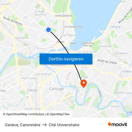 Genève, Canonnière to Cité Universitaire map