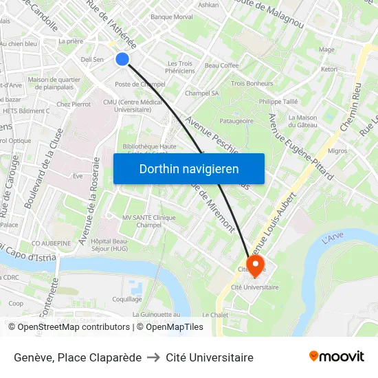 Genève, Place Claparède to Cité Universitaire map