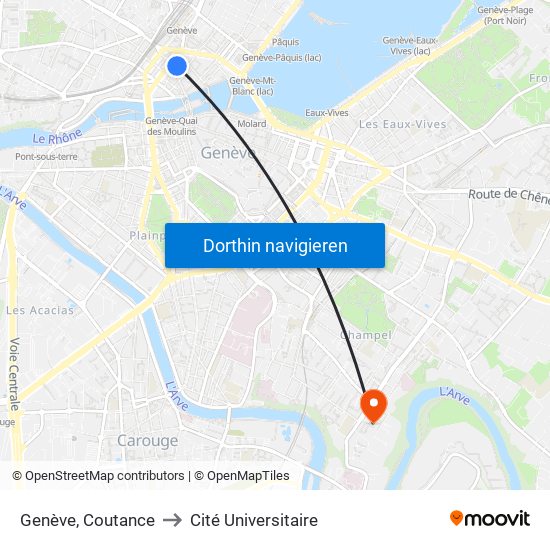 Genève, Coutance to Cité Universitaire map