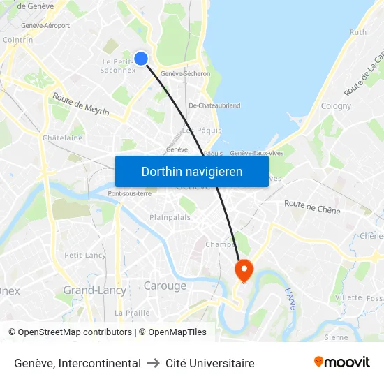 Genève, Intercontinental to Cité Universitaire map