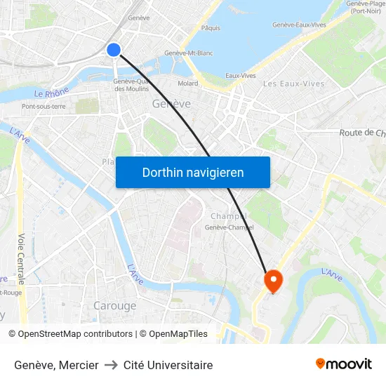 Genève, Mercier to Cité Universitaire map