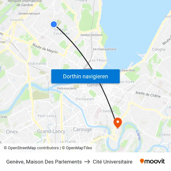 Genève, Maison Des Parlements to Cité Universitaire map
