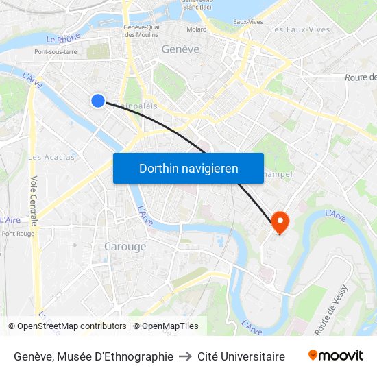 Genève, Musée D'Ethnographie to Cité Universitaire map