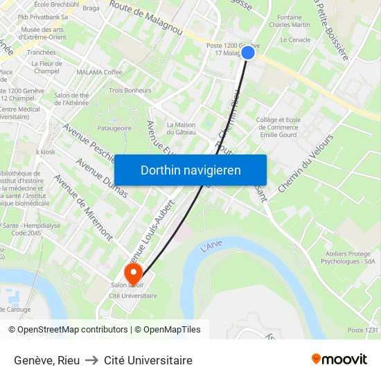 Genève, Rieu to Cité Universitaire map