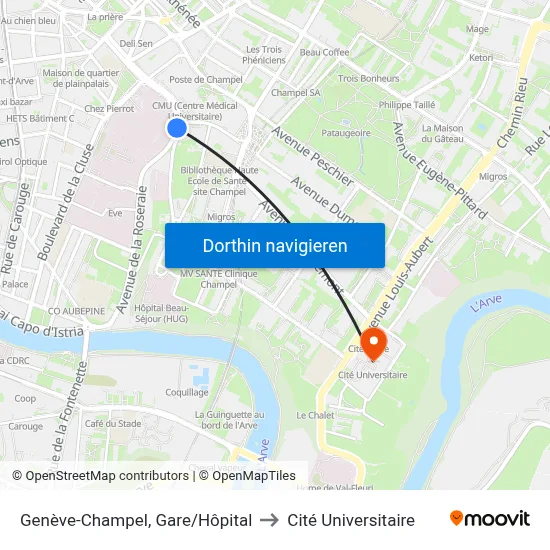 Genève-Champel, Gare/Hôpital to Cité Universitaire map
