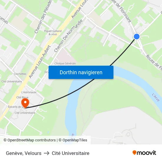 Genève, Velours to Cité Universitaire map